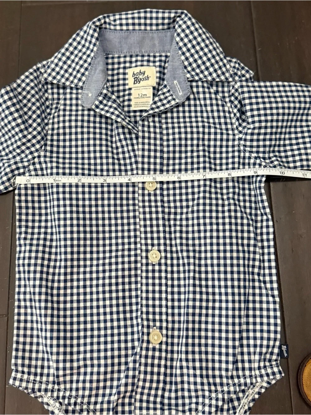 OshKosh B'gosh Navy and White Gingham Button-Down Baby Onesie